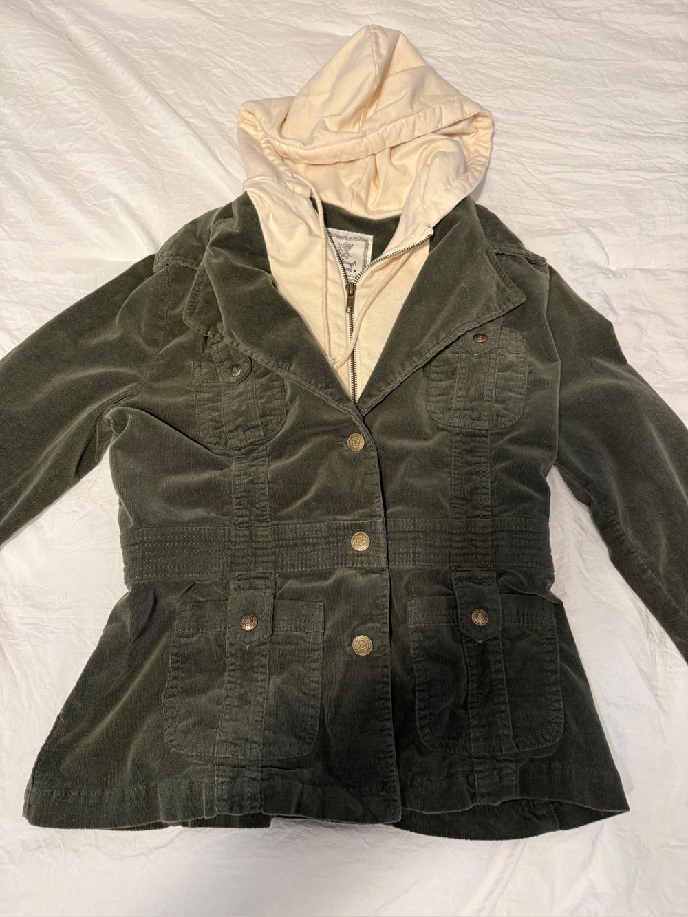 For Joseph Fortune Corduroy Hooded Jacket Medium Green Cream Vintage Y2K
Grunge - Picture 5 of 16